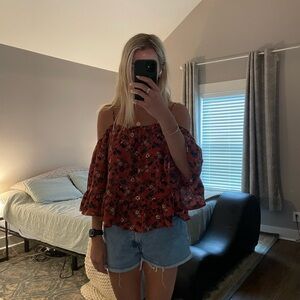 Floral Off-Shoulder Red Top